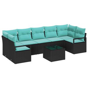 vidaXL Sofos komplektas 8 pcs Juoda ir turkio poliratanas