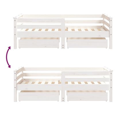 vidaXL Vaikiškos lovos rėmas su stalčiais, baltas, 70x140cm, pušis