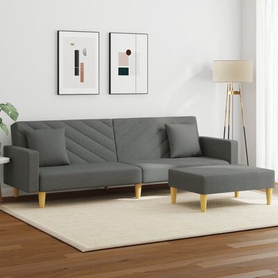 vidaXL Dvivietė sofa-lova su pagalvėmis ir pakoja, pilka, audinys