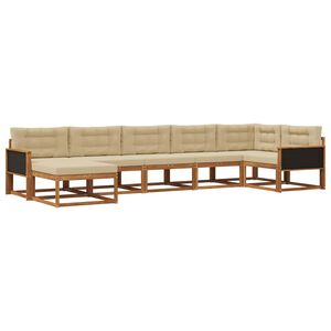 vidaXL Lauko sofos komplektas su pagalve 7 pcs Natūralus ir bežinis