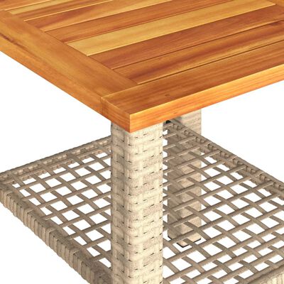 vidaXL Sodo stalas, smėlio, 40x40x42cm, poliratanas/akacijos mediena