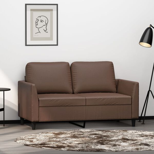 vidaXL Dvivietė sofa, rudos spalvos, 120cm, dirbtinė oda