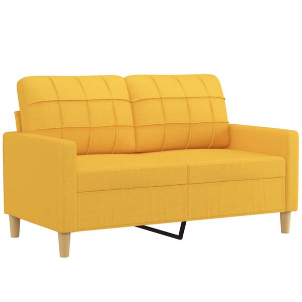 vidaXL Dvivietė sofa su pagalvėmis, &scaron;viesiai geltona, 120cm, audinys