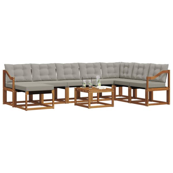 vidaXL Lauko sofos komplektas 9 pcs Natūrali ir &scaron;viesiai pilka