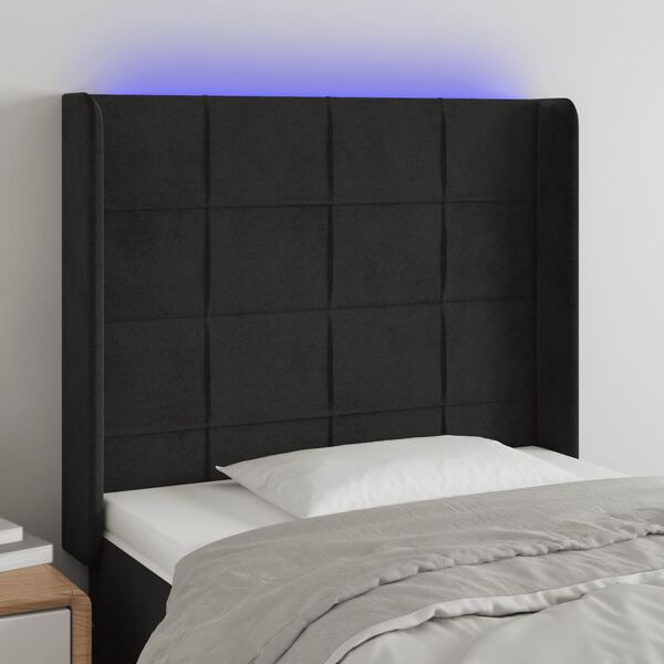 vidaXL Galvūgalis su LED, juodos spalvos, 93x16x118/128cm, aksomas