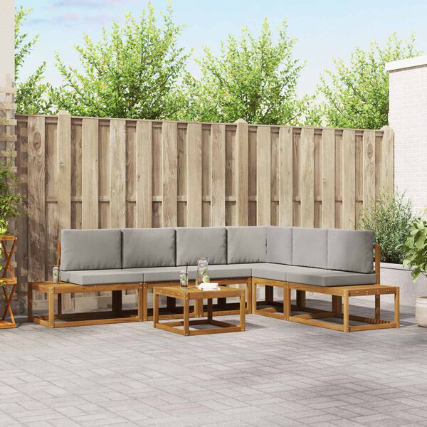 vidaXL Lauko sofos komplektas 7 Vienetas Natūrali ir &scaron;viesiai pilka