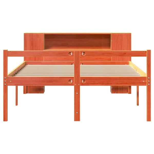 vidaXL Lova su knygų spinta be čiužinio, rudas, 150x200cm, pu&scaron;is