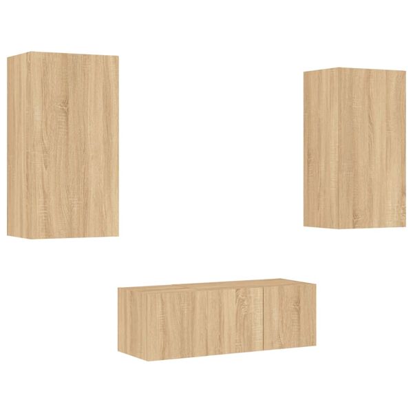 vidaXL Sieninė TV sekcija su LED, 4 dalių, ąžuolo, apdirbta mediena