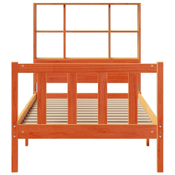 vidaXL Lova be čiužinio/su knygų lentyna, ruda, 90x200cm, pušis