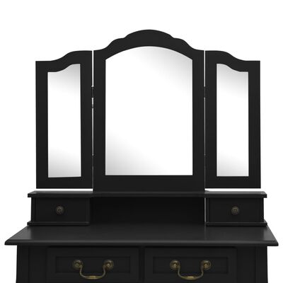 vidaXL Kosmetinio staliuko rinkinys, juodas, 80x69x141cm, paulovnija