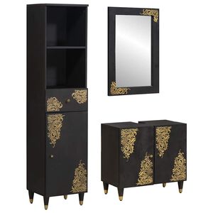 vidaXL Vonios spintos komplektas 3 pcs Juoda Kietas mango medis