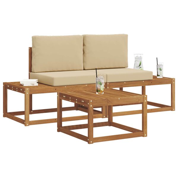 vidaXL Lauko sofos komplektas su pagalve 3 pcs Natūrali