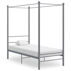 vidaXL Lovos rėmas su baldakimu, pilkos spalvos, 90x200cm, metalas