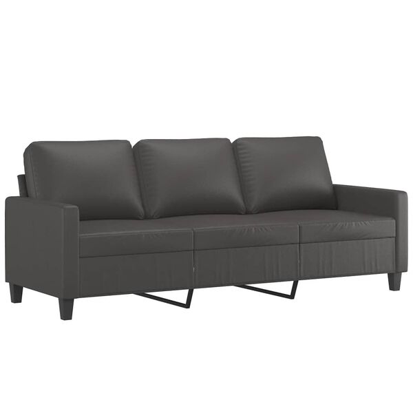 vidaXL Trivietė sofa su pakoja, pilkos spalvos, 180cm, dirbtinė oda