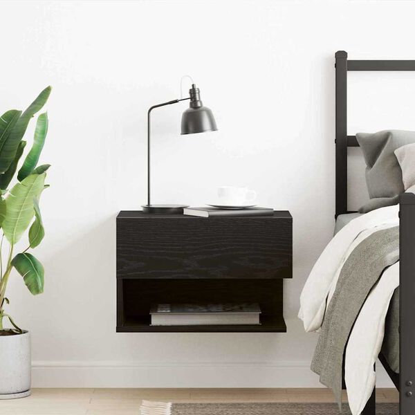 vidaXL Šalia lovos spintelė su stalčių juoda ąžuolo 46 x 29.5 x 30 cm