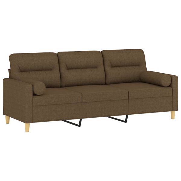 vidaXL Trivietė sofa su pagalvėmis, ruda, 180cm, audinys