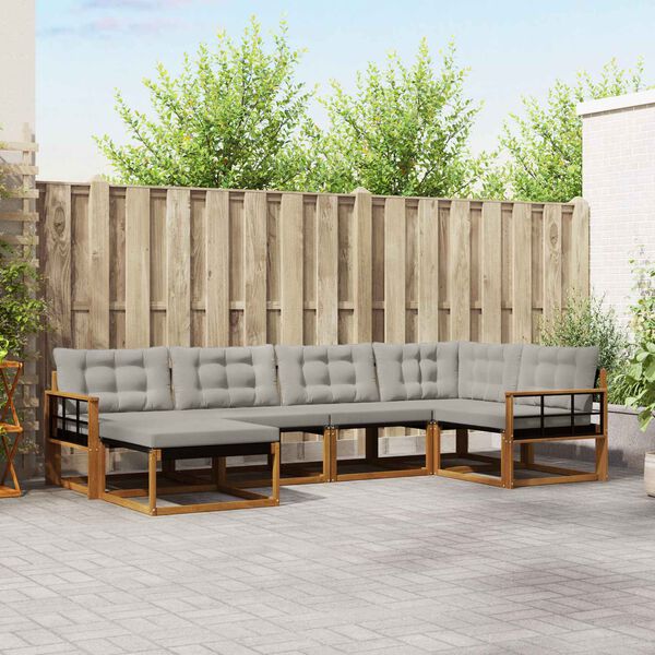 vidaXL Lauko sofos komplektas 6 pcs Natūrali ir &scaron;viesiai pilka