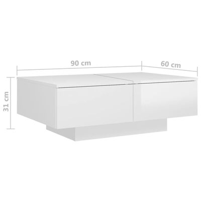 vidaXL Kavos staliukas, baltos spalvos, 90x60x31cm, MDP, blizgus