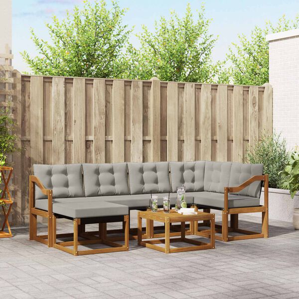 vidaXL Lauko sofos komplektas 7 pcs Natūrali ir &scaron;viesiai pilka