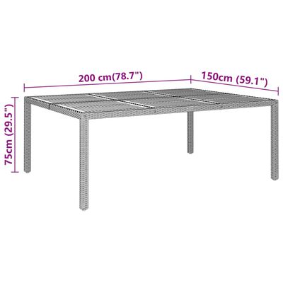 vidaXL Sodo stalas, juodas, 200x150x75cm, akacijos mediena/poliratanas