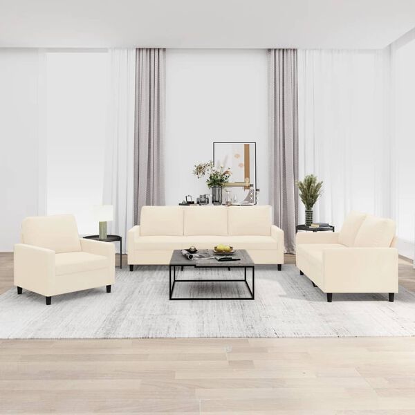 vidaXL Sofos komplektas su pagalvėlėmis, 3 dalių, kreminis, aksomas