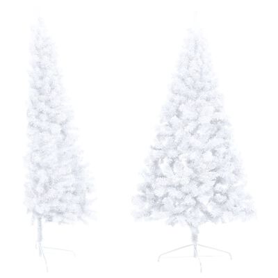 vidaXL Dirbtinė pusinė Kalėdų eglutė su stovu, balta, 180cm, PVC