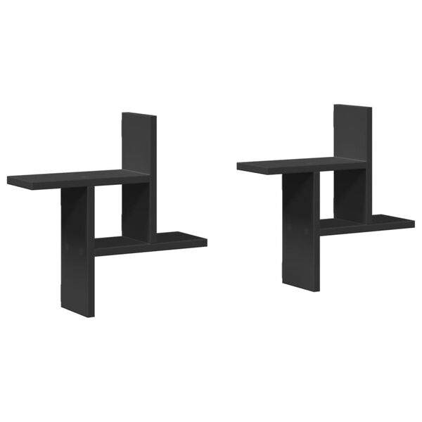 vidaXL Sieninės lentynos, 2vnt., juodos, 38x12x38cm, apdirbta mediena