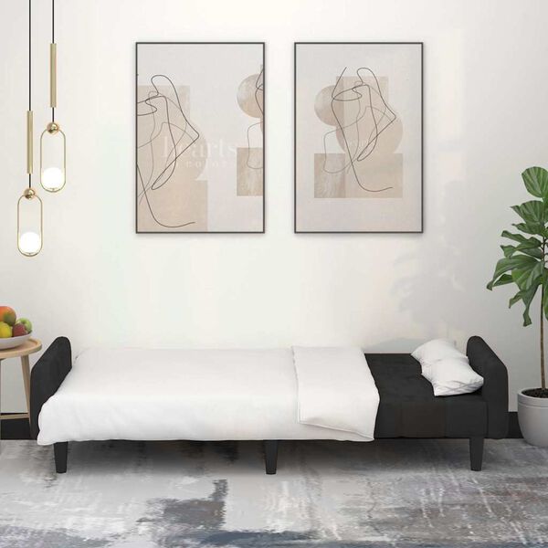 vidaXL Dvivietė sofa-lova, juodos spalvos, aksomas