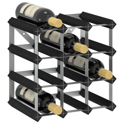 vidaXL Stovas vynui skirtas 12 butelių, juodas, pušies masyvas