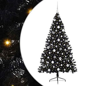 vidaXL Dirbtinis prie&scaron;&scaron;ventinis eglutė su &scaron;viesomis Juoda 180 cm PVC
