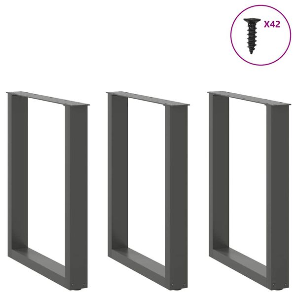 vidaXL Valgomojo stalo kojos, 3 vnt., antracito spalvos, 70x(72-73) cm, plienas, U formos