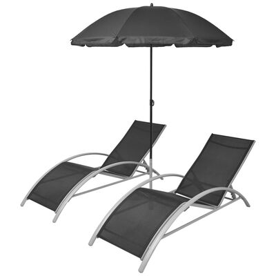 vidaXL Saulės gultas su skėčiu, aliuminis, juodas