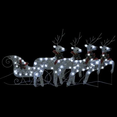 vidaXL Kalėdų dekoracija elniai ir rogės, sidabrinės spalvos, 100 LED
