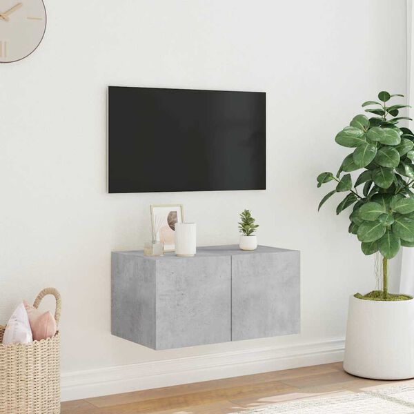 vidaXL Sieninė TV spintelė su LED lemputėmis, betono pilka, 60x35x31cm