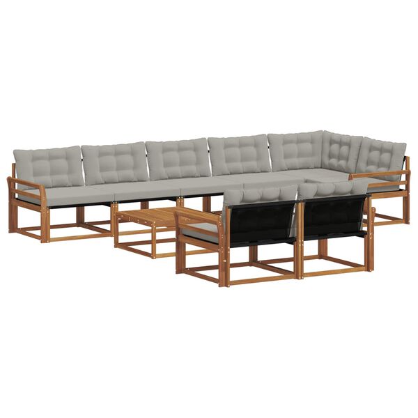 vidaXL Lauko sofos komplektas 9 pcs Natūrali ir &scaron;viesiai pilka