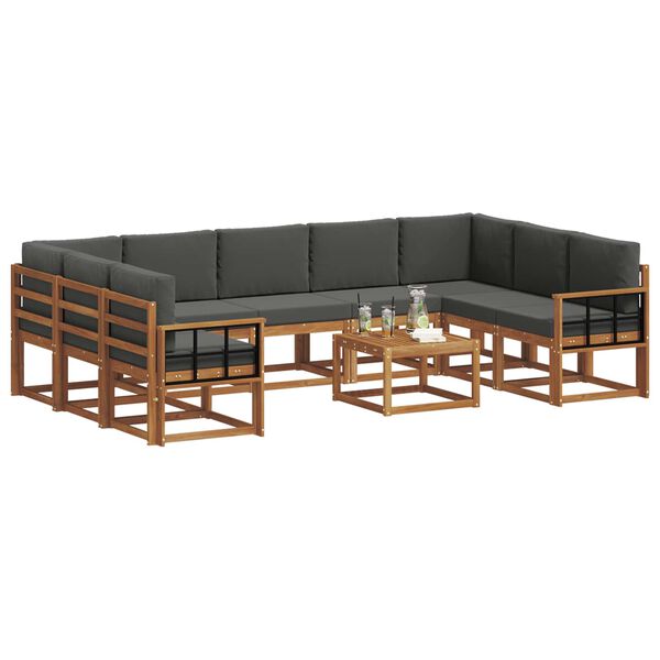 vidaXL Lauko sofos komplektas 10 pcs Natūralus ir antracitas