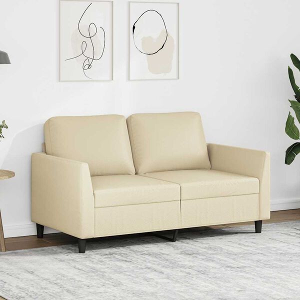 vidaXL Dvivietė sofa, kreminės spalvos, 120cm, dirbtinė oda