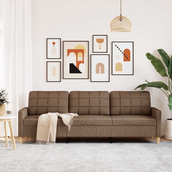 vidaXL Trivietė sofa, rudos spalvos, 210cm, audinys