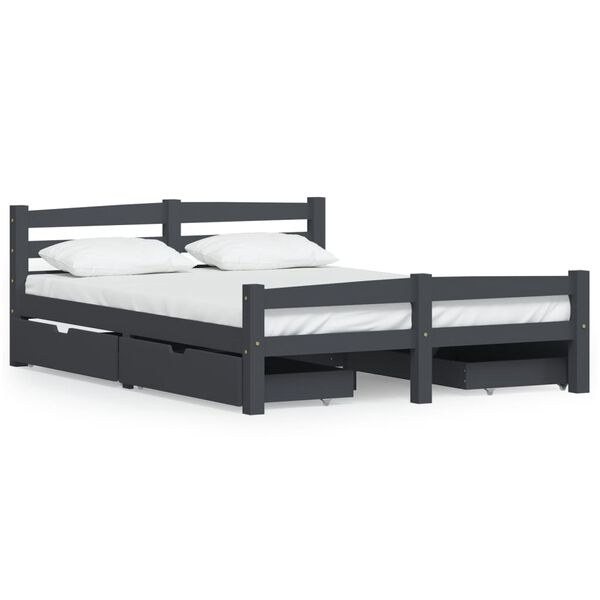 vidaXL Lovos rėmas su 4 stalčiais, tamsiai pilka, 140x200 cm, pu&scaron;is