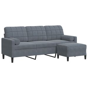 vidaXL Trivietė sofa su pakoja, tamsiai pilkos spalvos, 180cm, aksomas