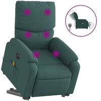 vidaXL Atsistojantis masažinis krėslas, tamsiai žalias, audinys