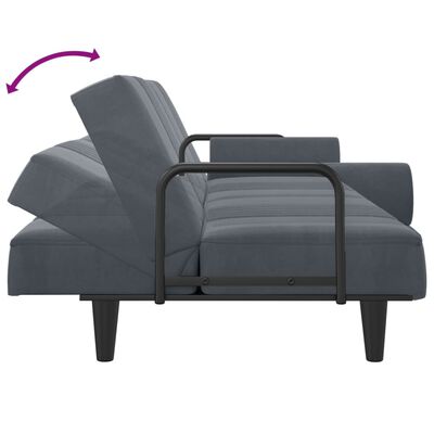 vidaXL Sofa-lova su porankiais, tamsiai pilkos spalvos, aksomas