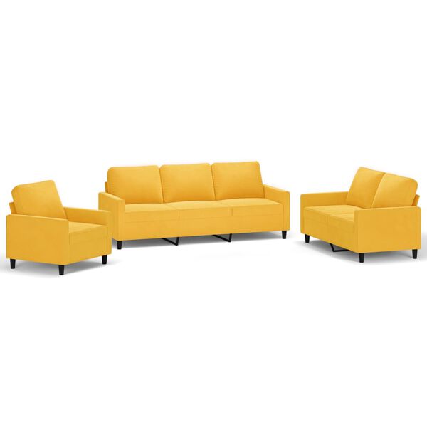 vidaXL Sofos komplektas su pagalvėlėmis, 3 dalių, geltonas, aksomas