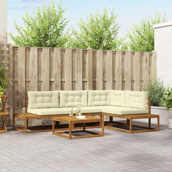 vidaXL Lauko sofos komplektas 5 Vienetas Natūralus ir grietinėlė