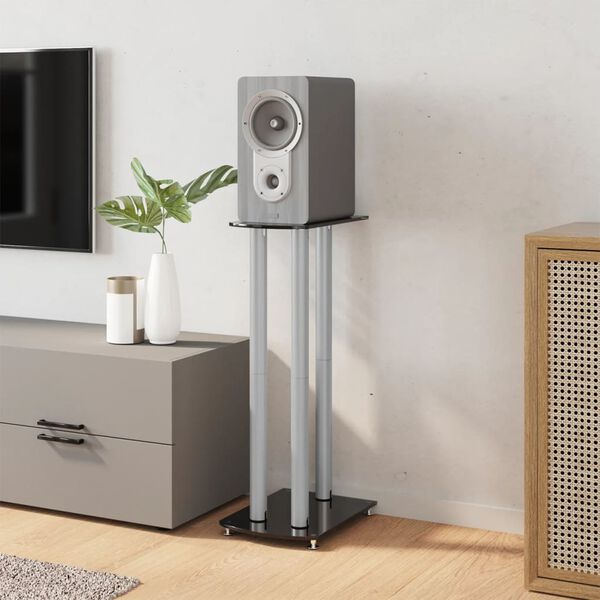vidaXL Garsiakalbių stovai, 2vnt., juodi/sidabriniai, stiklas