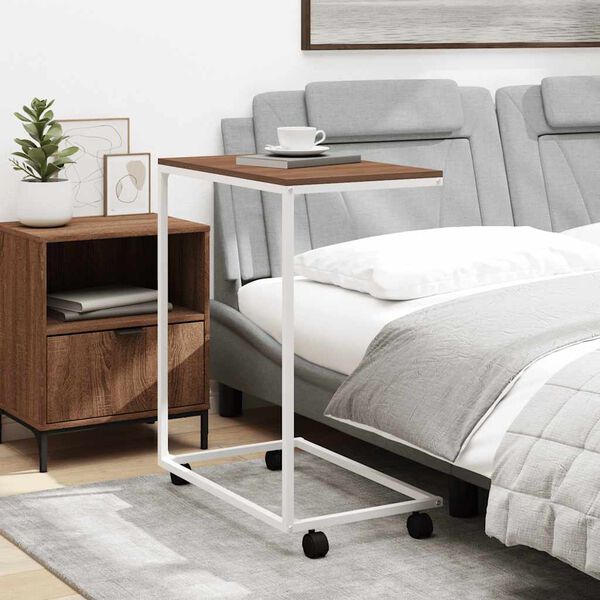 vidaXL &Scaron;oninis staliukas su ratukais, baltas, 55x35x70cm, mediena