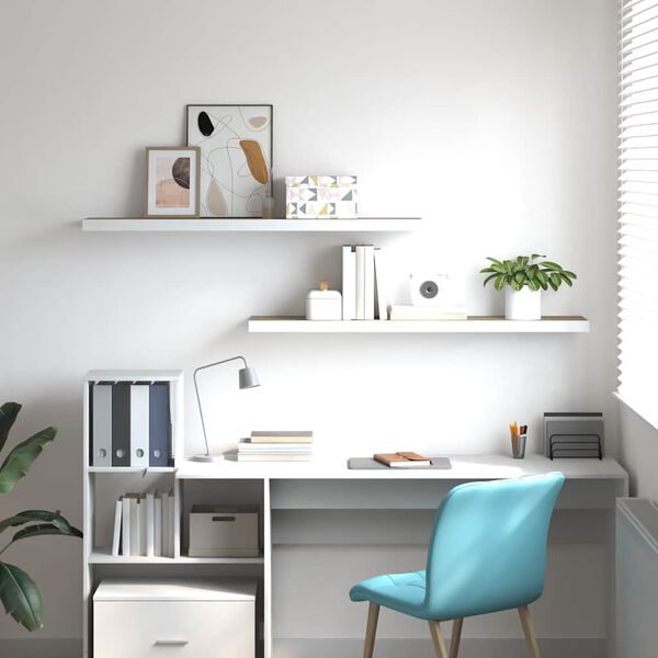 vidaXL Pakabinamos lentynos, 2vnt., ąžuolo/baltos, 120x23,5x3,8cm, MDF