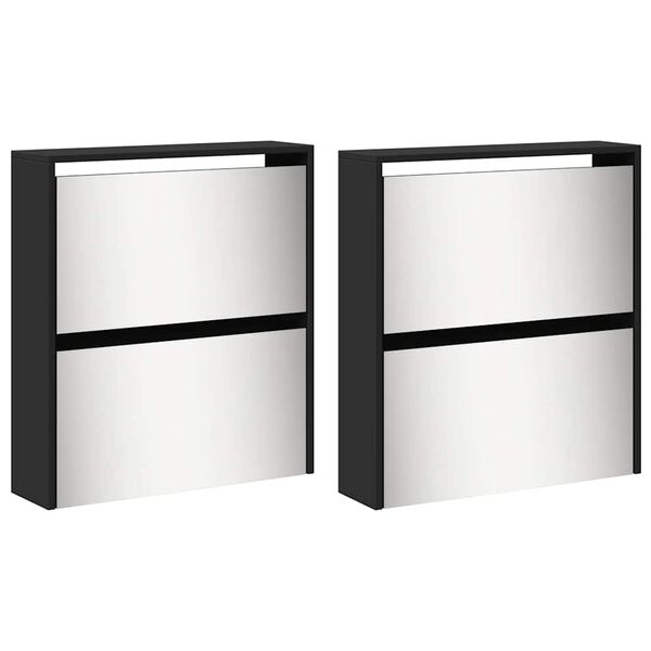 vidaXL Batų spintelė su veidrodžiu, 4 auk&scaron;tų, juoda, 63x17x134cm