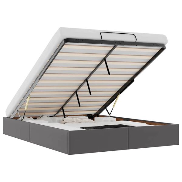 vidaXL Osmanų lovos rėmas be čiužinio, pilkas, 140x190cm, dirbt. oda