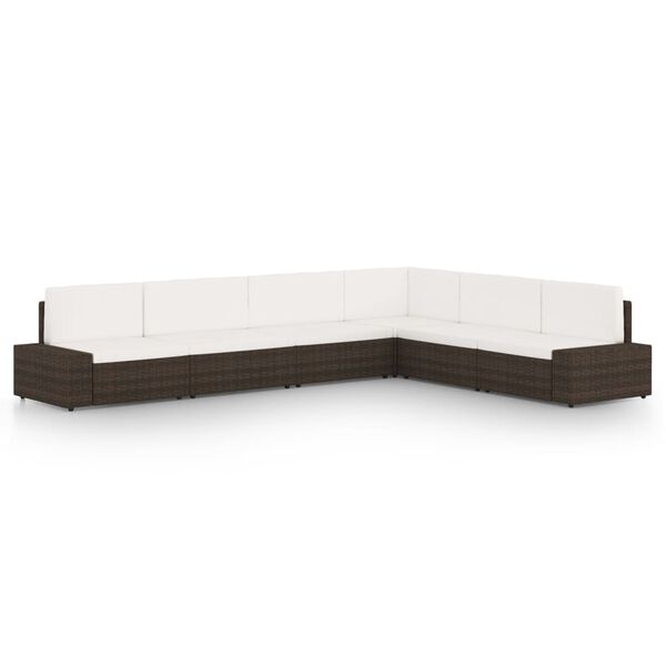 vidaXL Sodo komplektas su pagalvėlėmis, 6 dalių, rudas, poliratanas